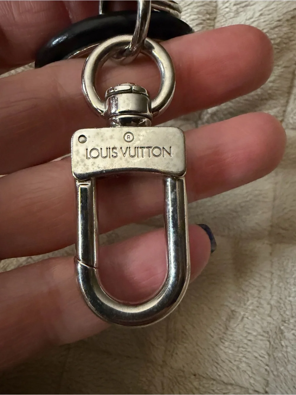 Louis Vuitton Black & Silver LV Round Key Holder Charm